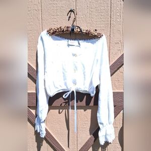 Victoria's Secret White Cropped Button-Front Tie-Waist Shirt With Pants